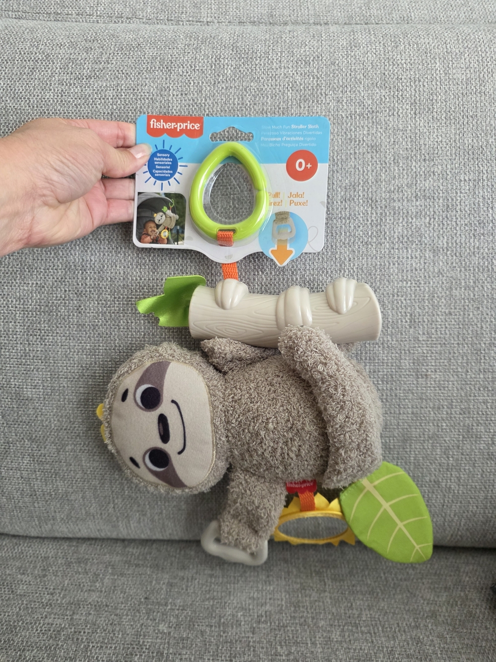 Fisher-Price Green and Gray Sloth Clip-On Plush Toy